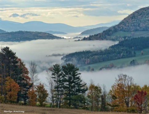 The rolling mountain with morning mist in Vermont