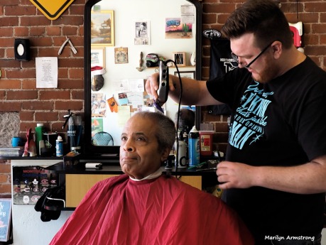 In the chair with the barber