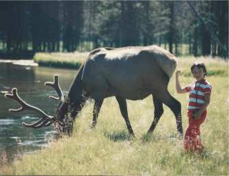 David with a moose in a national park, 1989