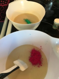 Adding powdered colors to the soap mixture