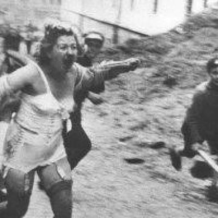 Woman fleeing from Pogrom
